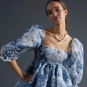 SELKIE TOILE PUFF-SLEEVED MINI DRESS